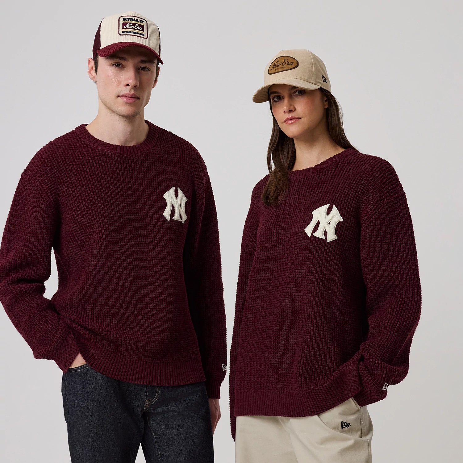 New Era New York Yankees MLB Waffle Knit Dark Purple Crew Neck Sweater