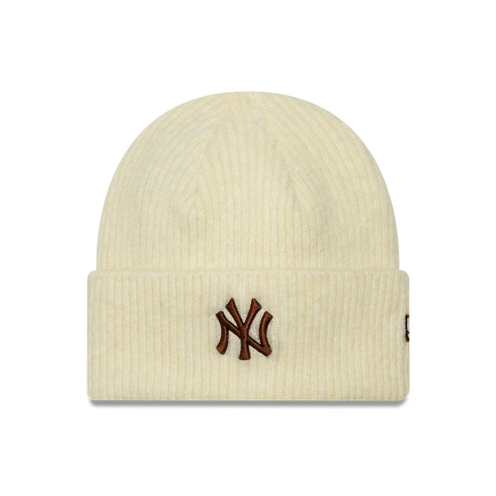 New Era New York Yankees Womens MLB Wide Cream Cuff Knit Beanie Hat