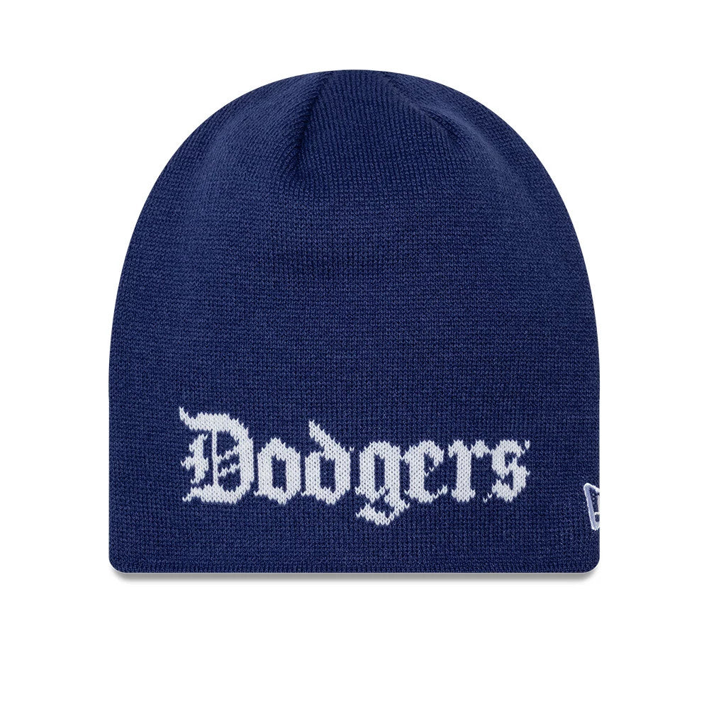 New Era LA Dodgers MLB Script Dark Blue Skull Knit Beanie Hat