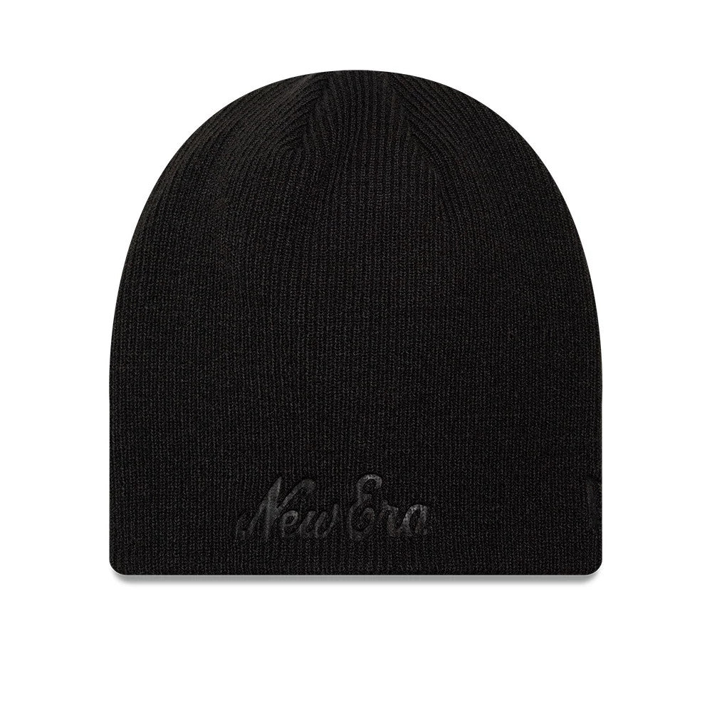 New Era Script Black Skull Knit Beanie Hat
