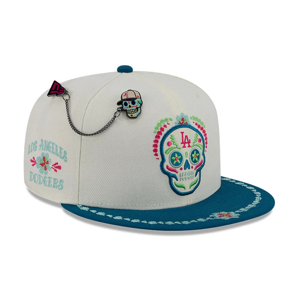 New Era LA Dodgers MLB Day Of The Dead Light Beige & Blue 59FIFTY Fitted Cap