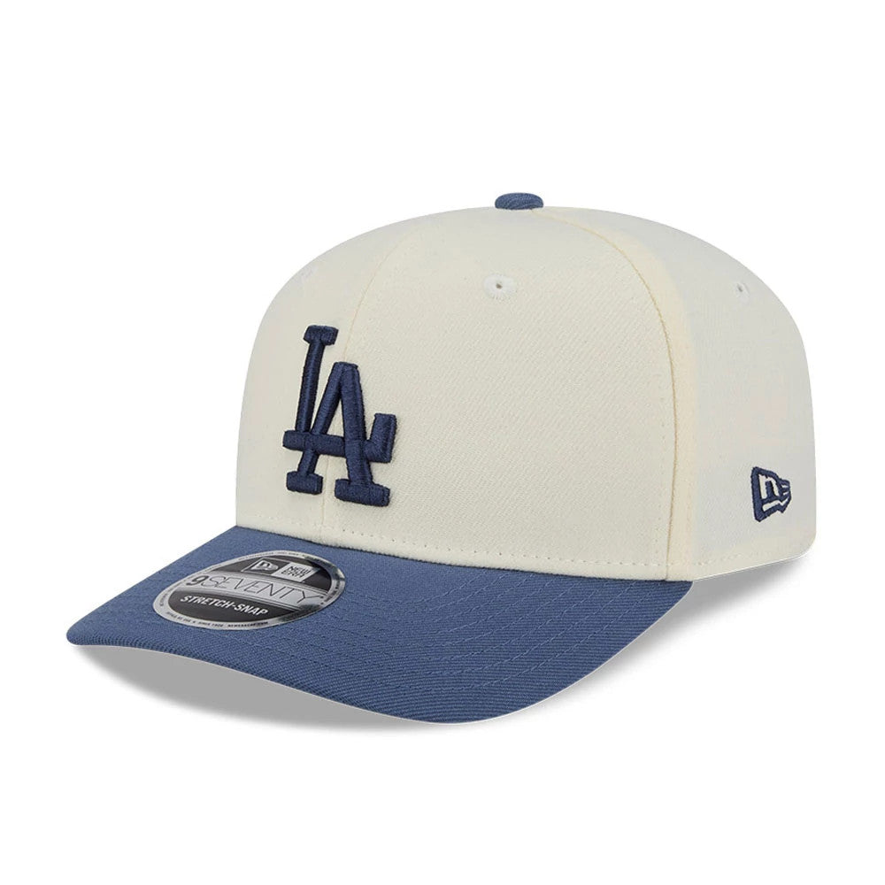New Era Dodgers MLB Slate Stone Cream & Dark Blue 9SEVENTY Stretch Snap Adjustable Cap