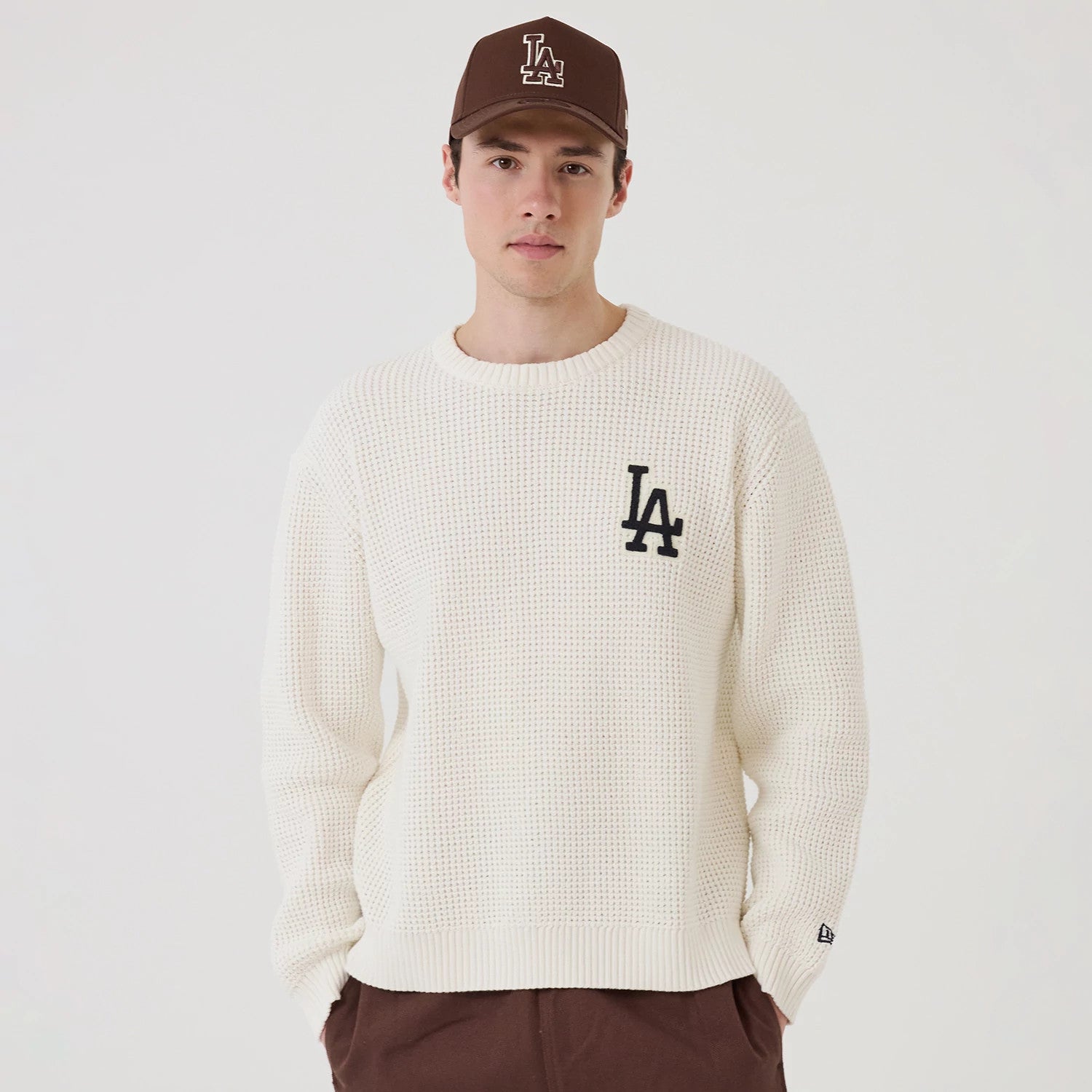 New Era LA Dodgers MLB Waffle Knit Open White Crew Neck Sweater