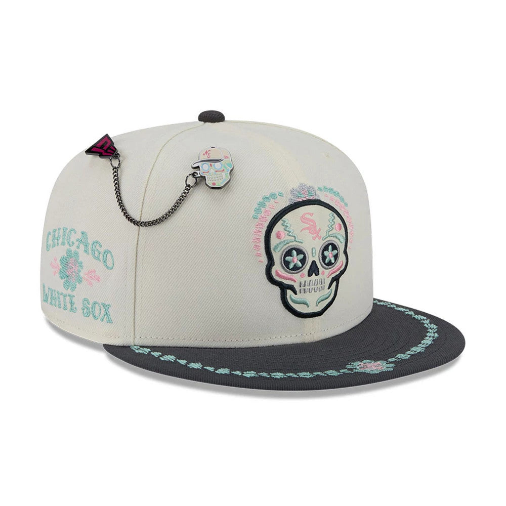 New Era White Sox MLB Day Of The Dead Light Beige & Black 59FIFTY Fitted Cap