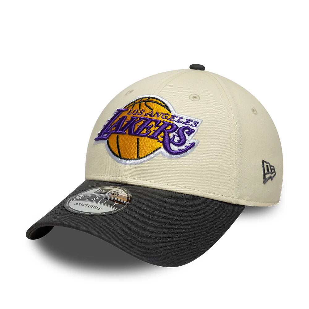 New Era LA Lakers NBA Colourblock Cream & Black 9FORTY Adjustable Cap